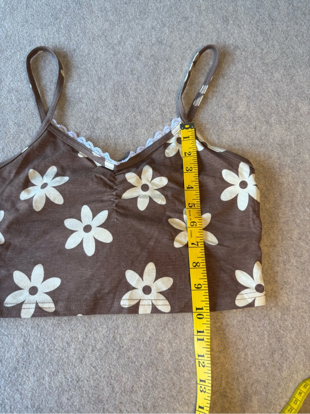 Brown Floral Spaghetti-Strap Crop Tank Top - Picture 4 of 6